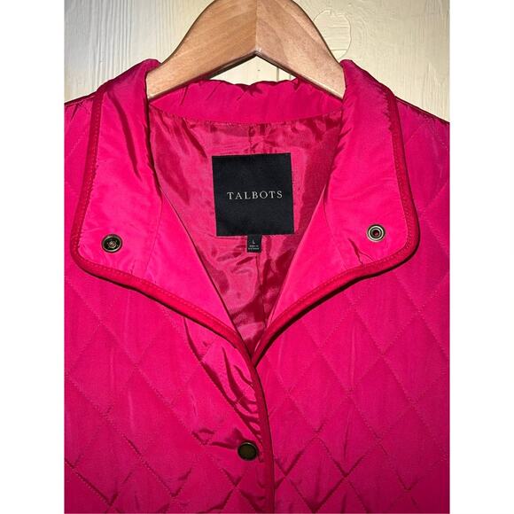Talbots Size Large Quilted VEST Pink Diamond Wool Blend Snap Front 12 /14 Berry - Picture 2 of 8